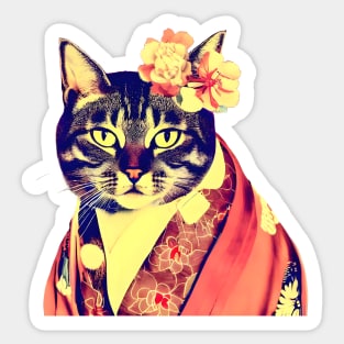 Vintage Geisha Cat Sticker